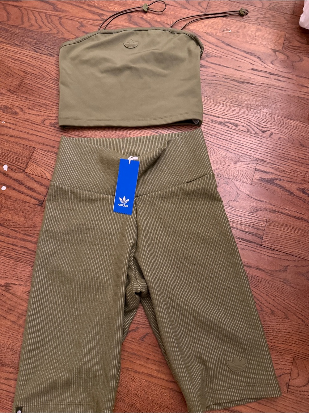 adidas Olive Green shorts & tank,adjustable straps size small top & bottom